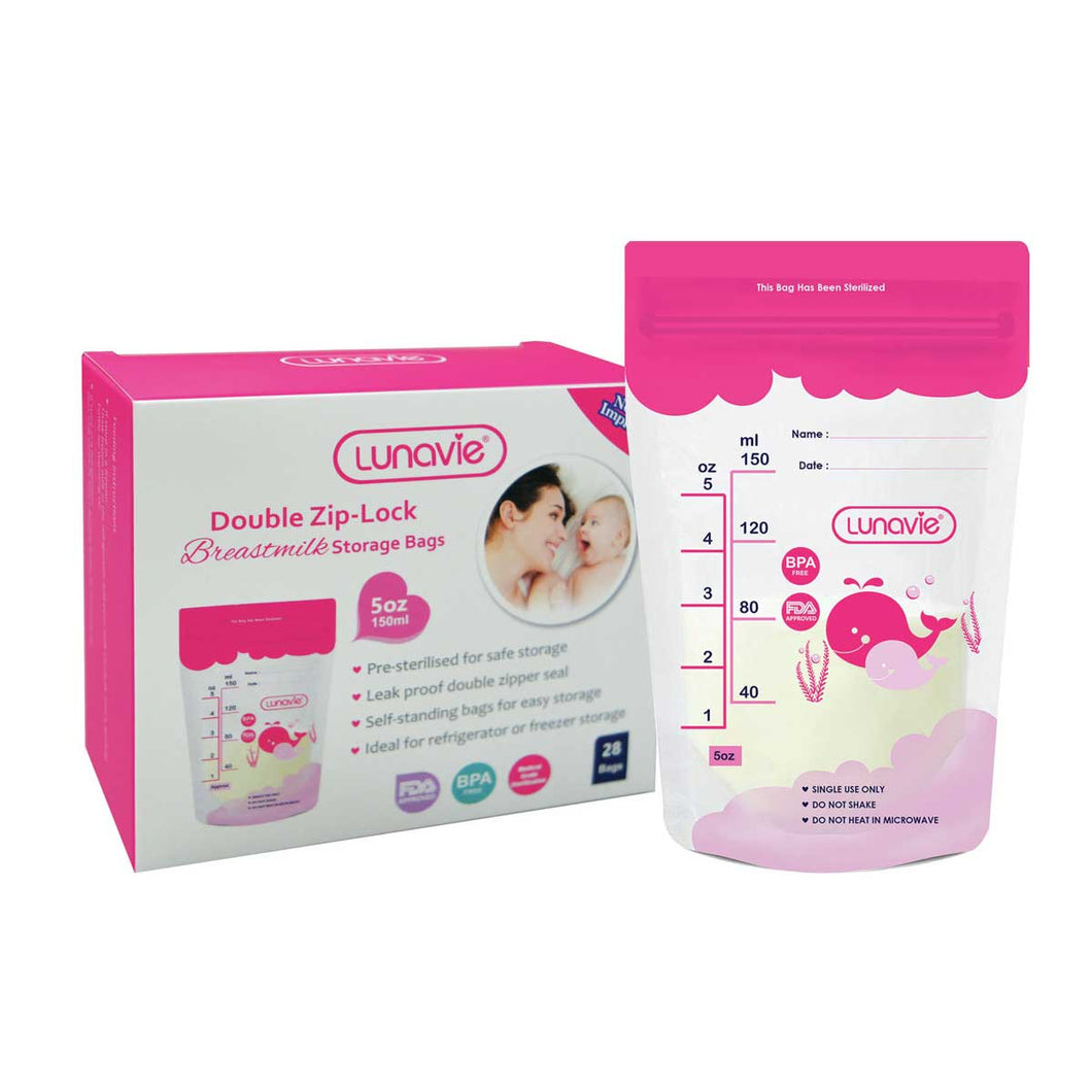 Lunavie Double Zip-Lock Breast Milk Storage Bag 5oz (28 PCS)