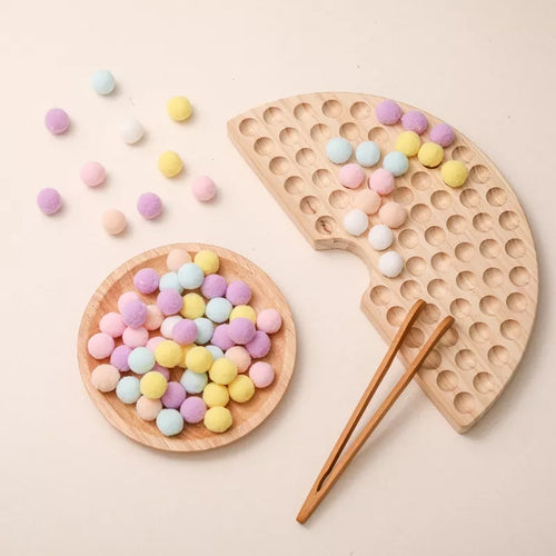 Wooden Sorting Board with Wool Felt Balls (Pastel)